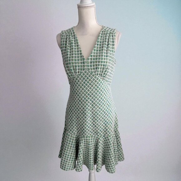 TAYLOR Green Boucle Stretch Drop Waist Ruffle Dress Size 8 - Picture 1 of 13